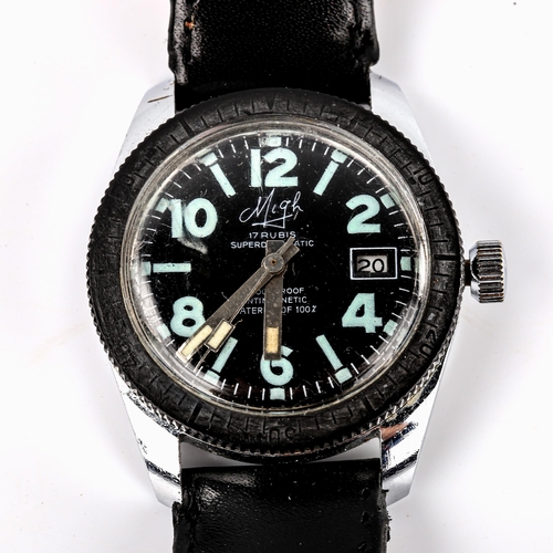 419 - MIGH - a Vintage stainless steel Superdatomatic Diver's mechanical wristwatch, black dial with lumin... 