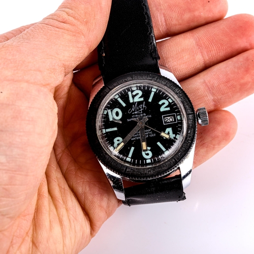 419 - MIGH - a Vintage stainless steel Superdatomatic Diver's mechanical wristwatch, black dial with lumin... 