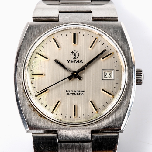 420 - YEMA - a Vintage stainless steel Sous Marine automatic bracelet watch, ref. 55.18.52, silvered dial ... 