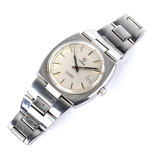 420 - YEMA - a Vintage stainless steel Sous Marine automatic bracelet watch, ref. 55.18.52, silvered dial ... 