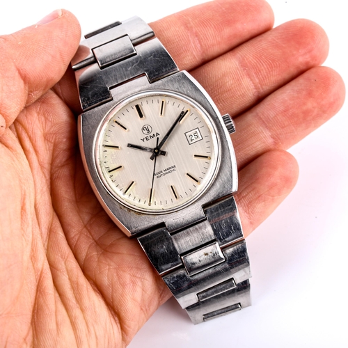 420 - YEMA - a Vintage stainless steel Sous Marine automatic bracelet watch, ref. 55.18.52, silvered dial ... 