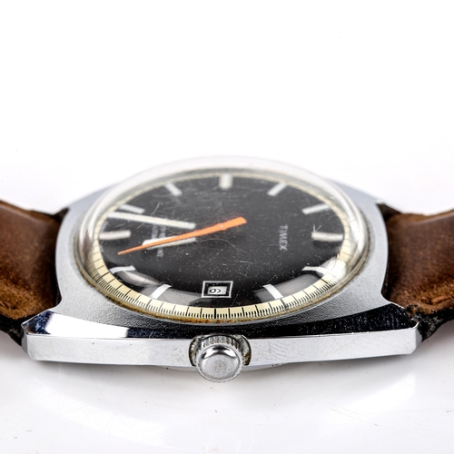 421 - TIMEX - a Vintage stainless steel automatic wristwatch, black dial with white baton hour markers, lu... 