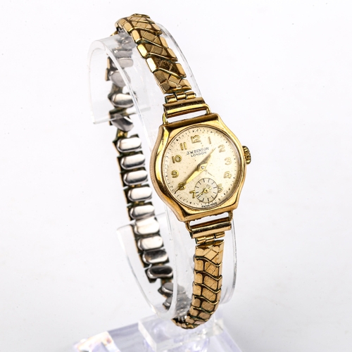 428 - J W BENSON - a lady's Vintage 9ct gold mechanical bracelet watch, ref. 87757, silvered dial with gil... 