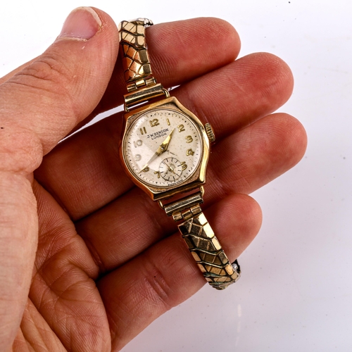 428 - J W BENSON - a lady's Vintage 9ct gold mechanical bracelet watch, ref. 87757, silvered dial with gil... 