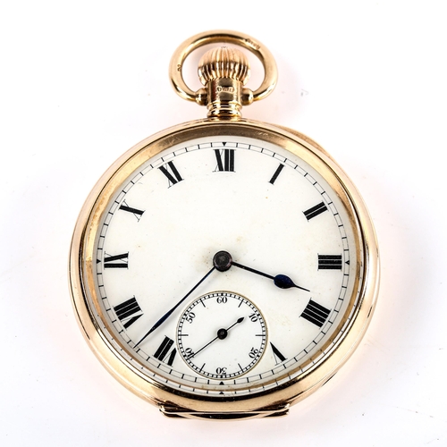 436 - An early 20th century 9ct gold open-face and keyless-wind pocket watch, white enamel dial with Roman... 