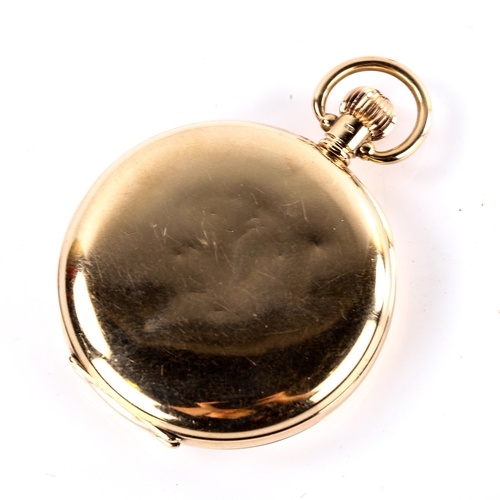 436 - An early 20th century 9ct gold open-face and keyless-wind pocket watch, white enamel dial with Roman... 