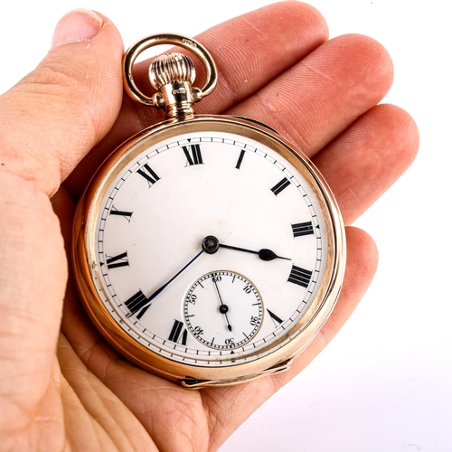 436 - An early 20th century 9ct gold open-face and keyless-wind pocket watch, white enamel dial with Roman... 