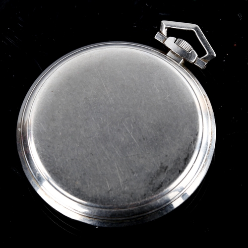 437 - OMEGA - an Art Deco stainless steel open-face keyless-wind slimline pocket watch, silvered dial with... 