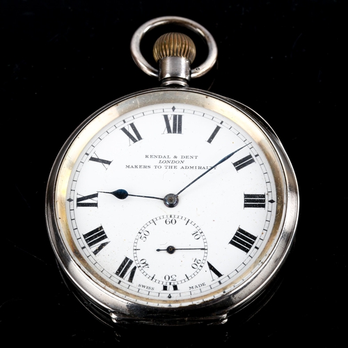 438 - An early 20th century silver-cased open-face keyless-wind pocket watch, by Kendal & Dent of London, ... 