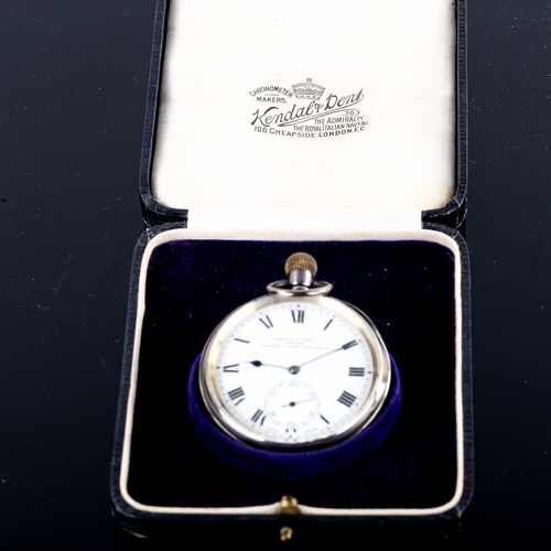 438 - An early 20th century silver-cased open-face keyless-wind pocket watch, by Kendal & Dent of London, ... 