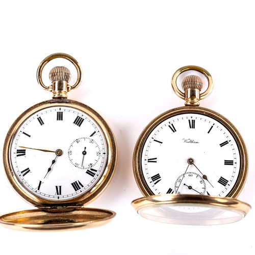 441 - 2 x gold plated pocket watches, including open-face keyless-wind Waltham example, and unnamed full h... 