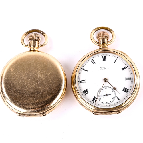 441 - 2 x gold plated pocket watches, including open-face keyless-wind Waltham example, and unnamed full h... 