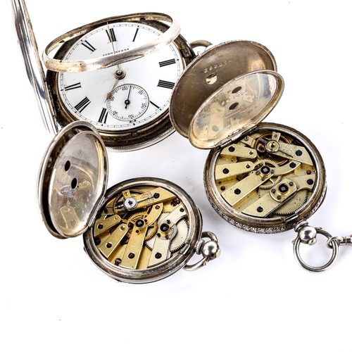 442 - 3 silver-cased key-wind pocket watches, including full hunter example by John Myers, both small watc... 