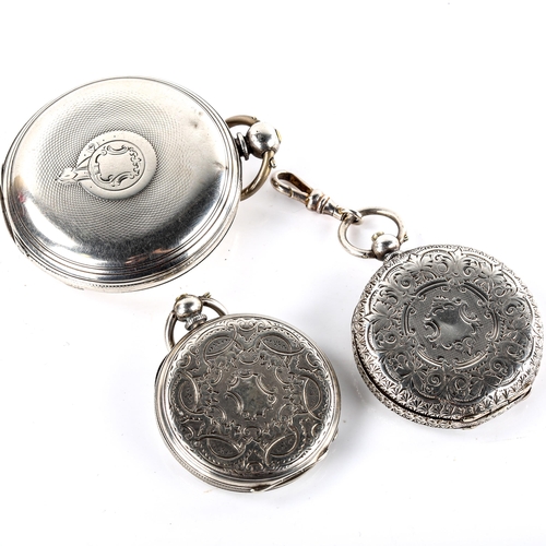 442 - 3 silver-cased key-wind pocket watches, including full hunter example by John Myers, both small watc... 