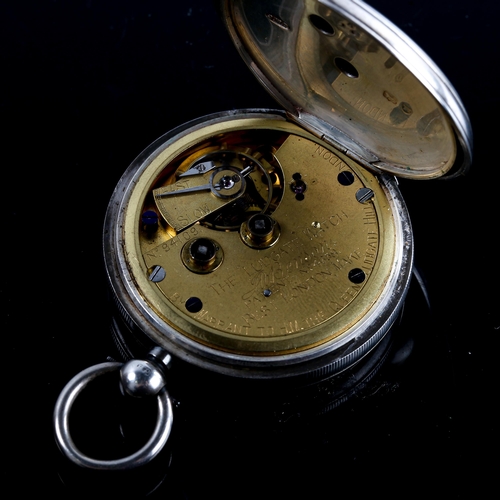 443 - J W BENSON - a late 19th century silver-cased open-face key-wind pocket watch, white enamel dial wit... 