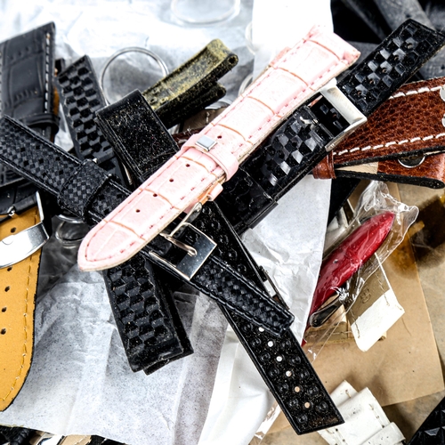 447 - A large quantity of various wristwatch straps and bracelets, mostly leather and brand new (large box... 