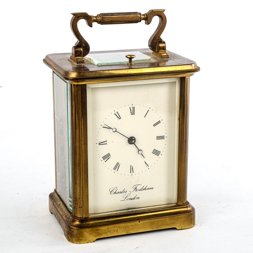 448 - A large brass-cased repeating carriage clock, by Charles Frodsham of London, white enamel dial with ... 