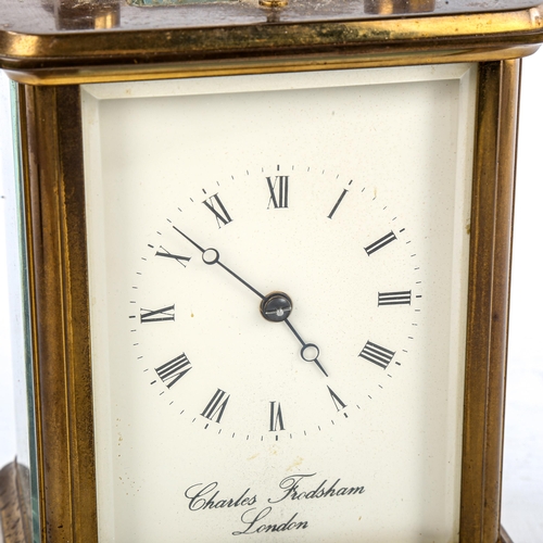 448 - A large brass-cased repeating carriage clock, by Charles Frodsham of London, white enamel dial with ... 