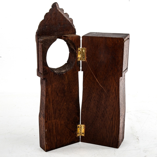 461 - A stained oak pocket watch stand, modelled as a longcase clock, overall height 23cm, pocket watch op... 