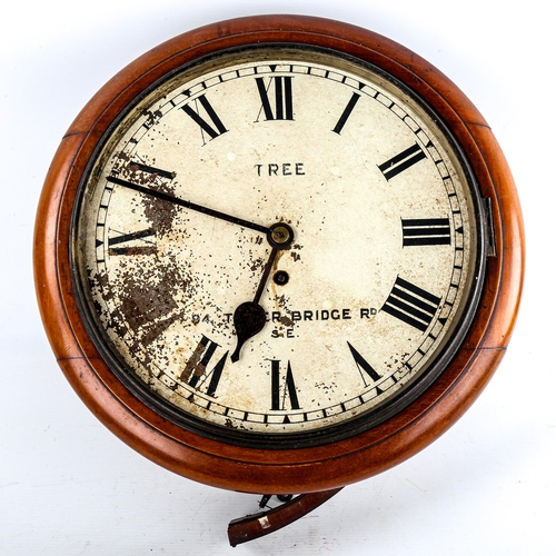 466 - A 19th century mahogany-cased 30-hour circular dial wall clock, by Tree of London, white painted dia... 