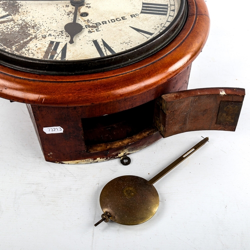 466 - A 19th century mahogany-cased 30-hour circular dial wall clock, by Tree of London, white painted dia... 