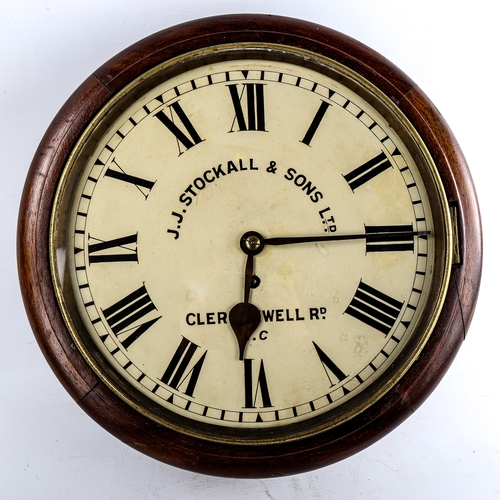 467 - A 19th century oak-cased 30-hour circular dial wall clock, by J J Stockall & Sons Ltd of Clerkenwell... 