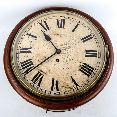 468 - A 19th century mahogany-cased 30-hour circular dial wall clock, white painted dial with Roman numera... 