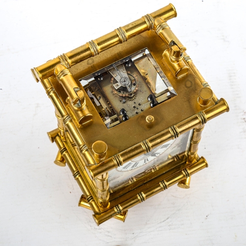 451 - A 19th century brass-cased repeating carriage clock, hand painted farmyard enamel dial with Roman nu... 