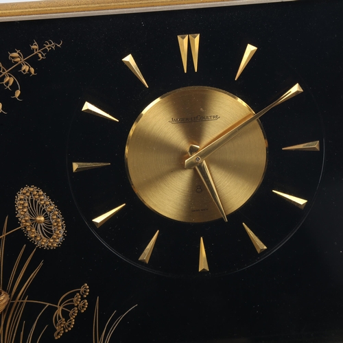 457 - JAEGER LECOULTRE - a brass-cased Marina 8-day mantel clock, gilt dial with arrowhead hour markers, b... 