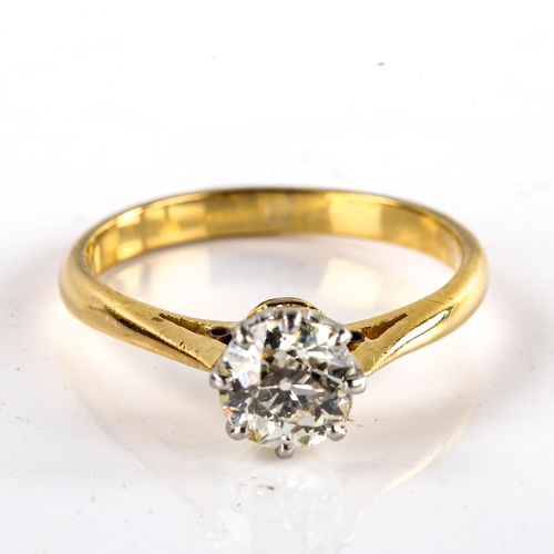 501 - An 18ct gold 0.85ct solitaire diamond ring, set with unmarked plain claw setting with old European-c... 