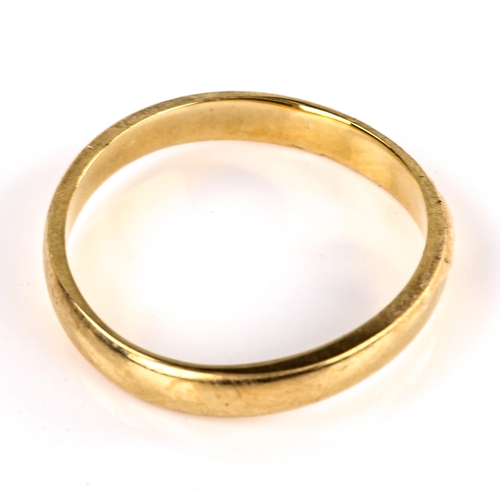 514 - An unmarked gold wedding band ring, band width 3.1mm, size O, 2.3g