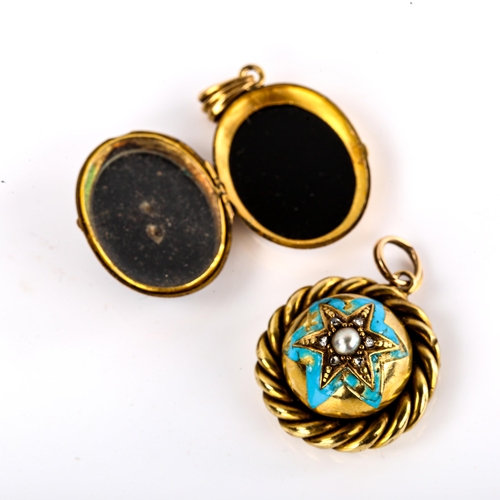 516 - 2 Victorian memorial pendant lockets, including pearl diamond and blue enamel star bombe example, un... 