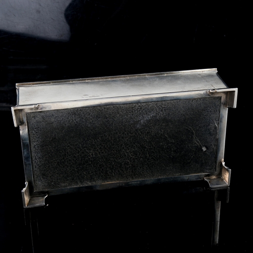 529 - A George VI rectangular silver cigarette box, allover engine turned decoration, by John Rose, hallma... 