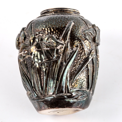 544 - A Japanese Meiji Period miniature sterling silver ginger jar, relief embossed floral decoration, by ... 