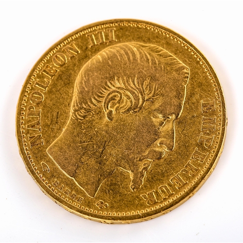 572 - A Napoleon III 1859 French Empire 20 francs gold coin, diameter 21.3mm, 6.3g