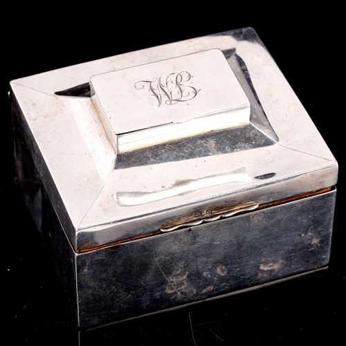 583 - A George V rectangular silver combination cigarette/Vesta box, indistinct maker's marks, hallmarks B... 