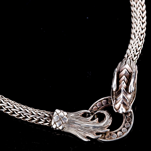 600 - A heavy modern sterling silver figural dragon chain necklace, necklace length 45cm, 61.6g