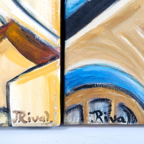 1303 - J Rival, 3 oils on canvas and board, abstract landscapes, largest 28cm x 46cm, 1 framed