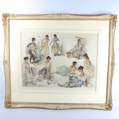 1313 - Sir William Russell Flint, colour print, Spanish girls, signed in pencil, image 45cm x 61cm, framed