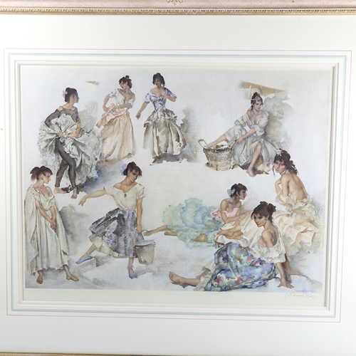 1313 - Sir William Russell Flint, colour print, Spanish girls, signed in pencil, image 45cm x 61cm, framed