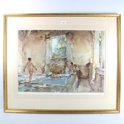 1314 - Sir William Russell Flint, colour print, bathers, signed in pencil, image 48cm x 67cm, framed