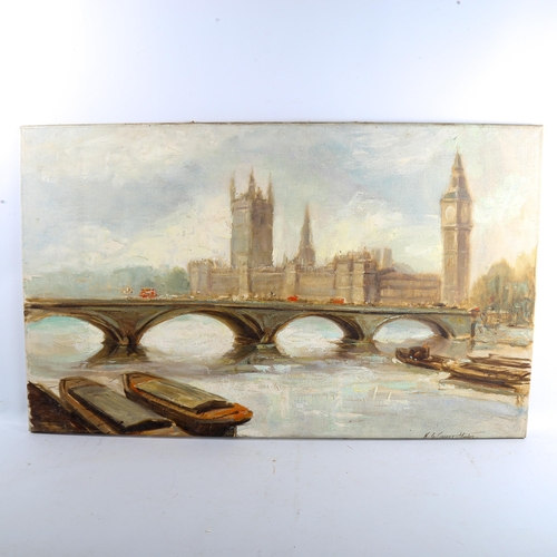 1316 - K Somers-Yeates, oil on canvas, Thames at Westminster, signed, 56cm x 92cm, unframed