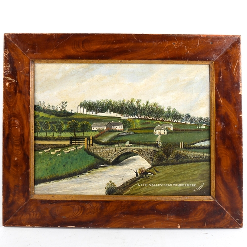 1322 - British mid-20th century Naive School, oil on canvas, Lyth Valley near Windermere, 25cm x 35cm, fram... 