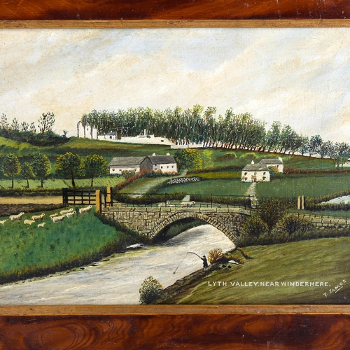 1322 - British mid-20th century Naive School, oil on canvas, Lyth Valley near Windermere, 25cm x 35cm, fram... 