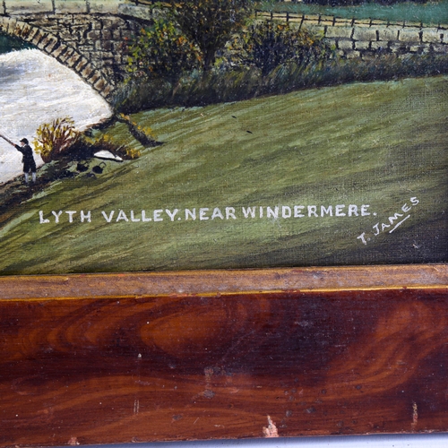 1322 - British mid-20th century Naive School, oil on canvas, Lyth Valley near Windermere, 25cm x 35cm, fram... 