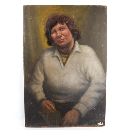 1324 - Mid-20th century British School, oil on board, portrait study, unsigned, 67cm x 45cm, unframed