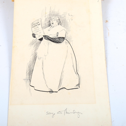 1325 - Phil May, pen and ink illustration, Songs And Their Singers, signed and dated '99, 25cm x 16cm, moun... 