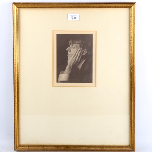 1328 - Mid-20th century print, photographic portrait of Aubrey Beardsley, 17.5cm x 12.5cm, framed