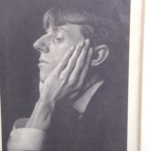 1328 - Mid-20th century print, photographic portrait of Aubrey Beardsley, 17.5cm x 12.5cm, framed