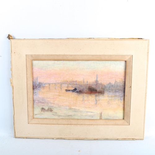 1329 - J C Hebbert, watercolour, impressionist Thames view, artist's label verso, 22cm x 35cm, framed